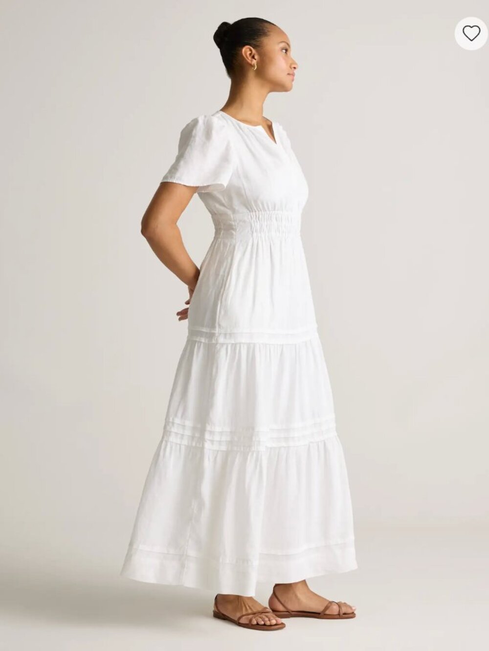 QUINCE White 100% European Linen Tiered A-Line Maxi Dress, Size L - Picture 2 of 14